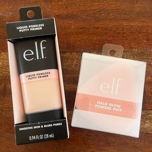 e.l.f. liquid Poreless Primer and Halo Glow Powder Puff